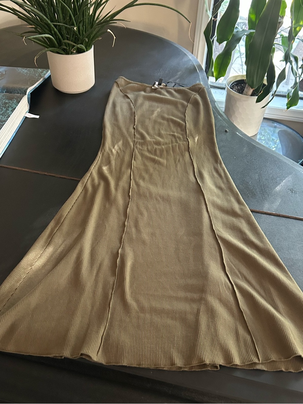 Olive Green Ribbed Maxi Skirt